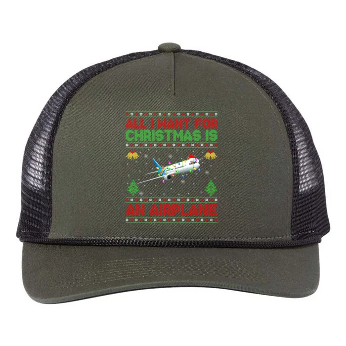 Funny Ugly Sweater All I Want For Christmas Is A Airplane Cool Gift Retro Rope Trucker Hat Cap