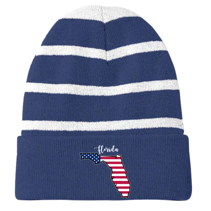 Florida United States Map Striped Beanie with Solid Band