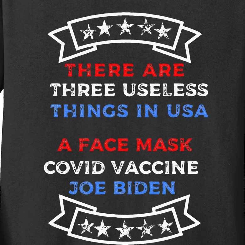 Funny Useless Things Vaccine Biden Stars Grunge Distressed Kids Long Sleeve Shirt