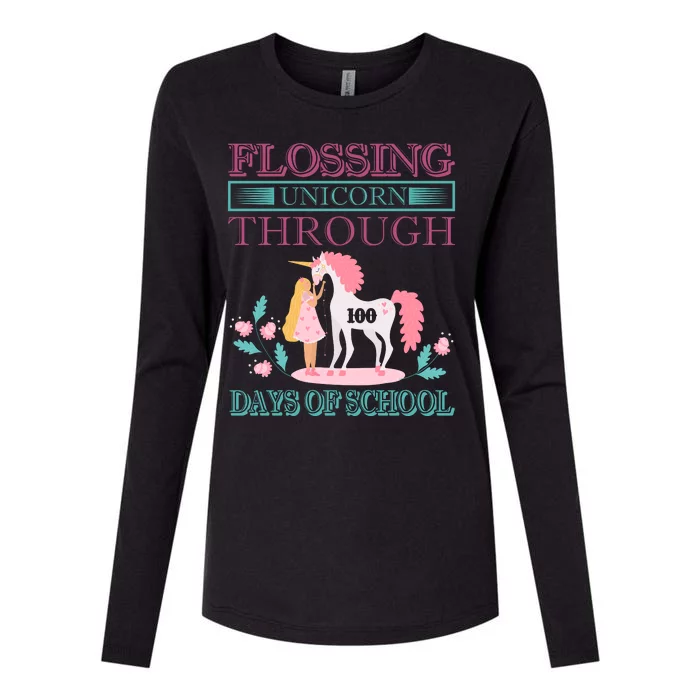 Flossing Unicorn Through 100 Days Of School Womens Cotton Relaxed Long Sleeve T-Shirt