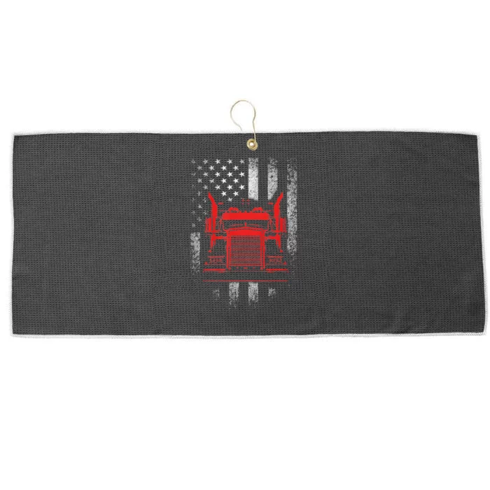 Funny Us trucking - US flag with truck Large Microfiber Waffle Golf Towel