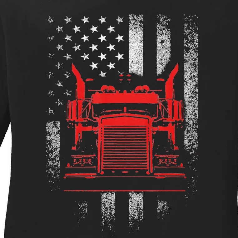 Funny Us trucking - US flag with truck Ladies Long Sleeve Shirt