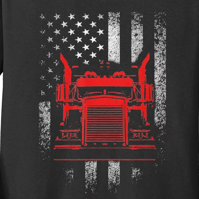 Funny Us trucking - US flag with truck Kids Long Sleeve Shirt