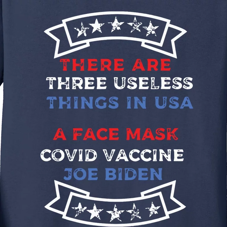 Funny Useless Things Vaccine Biden Stars Grunge Distressed Kids Long Sleeve Shirt