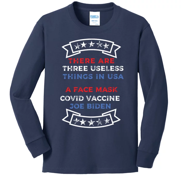 Funny Useless Things Vaccine Biden Stars Grunge Distressed Kids Long Sleeve Shirt