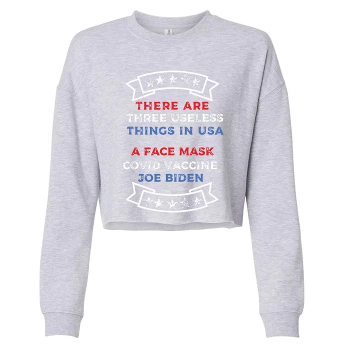 Funny Useless Things Vaccine Biden Stars Grunge Distressed Cropped Pullover Crew