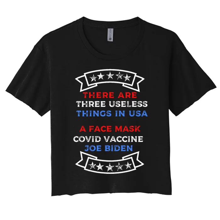 Funny Useless Things Vaccine Biden Stars Grunge Women's Crop Top Tee