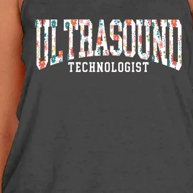 Floral Ultrasound Technologist Sonographer Women's Knotted Racerback Tank