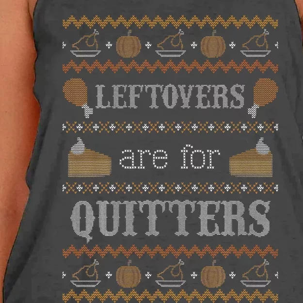 Funny Ugly Thanksgiving Sweater Leftovers for Quitters Women's Knotted Racerback Tank