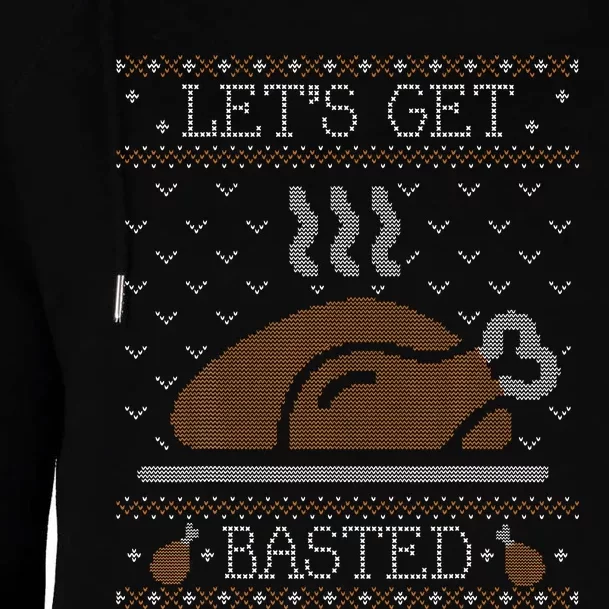 Funny Ugly Thanksgiving Sweater Lets Get Basted Womens Funnel Neck Pullover Hood