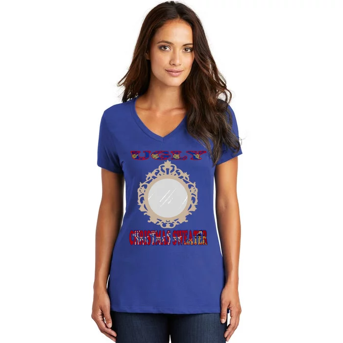 Funny Unique Ugly Christmas Sweater Xmas Mirror Women's V-Neck T-Shirt