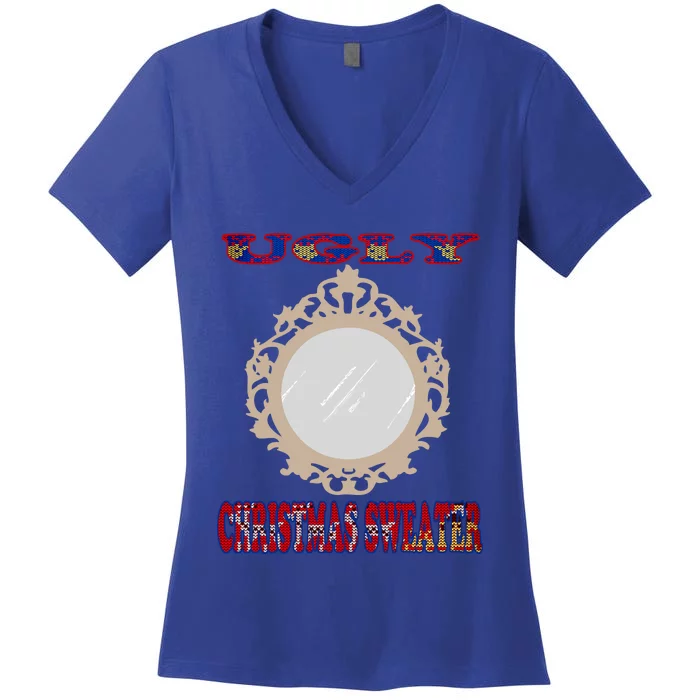 Funny Unique Ugly Christmas Sweater Xmas Mirror Women's V-Neck T-Shirt