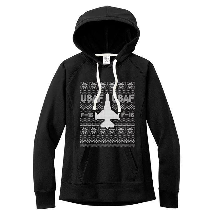 F16 Usaf Ugly Christmas Sweater Gift Fighter Pilot Women's Fleece Hoodie