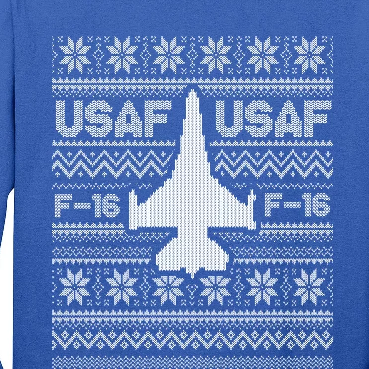 F16 Usaf Ugly Christmas Sweater Gift Fighter Pilot Tall Long Sleeve T-Shirt