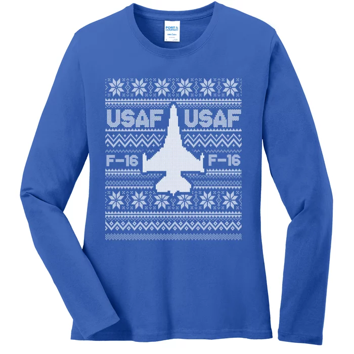 F16 Usaf Ugly Christmas Sweater Gift Fighter Pilot Ladies Long Sleeve Shirt