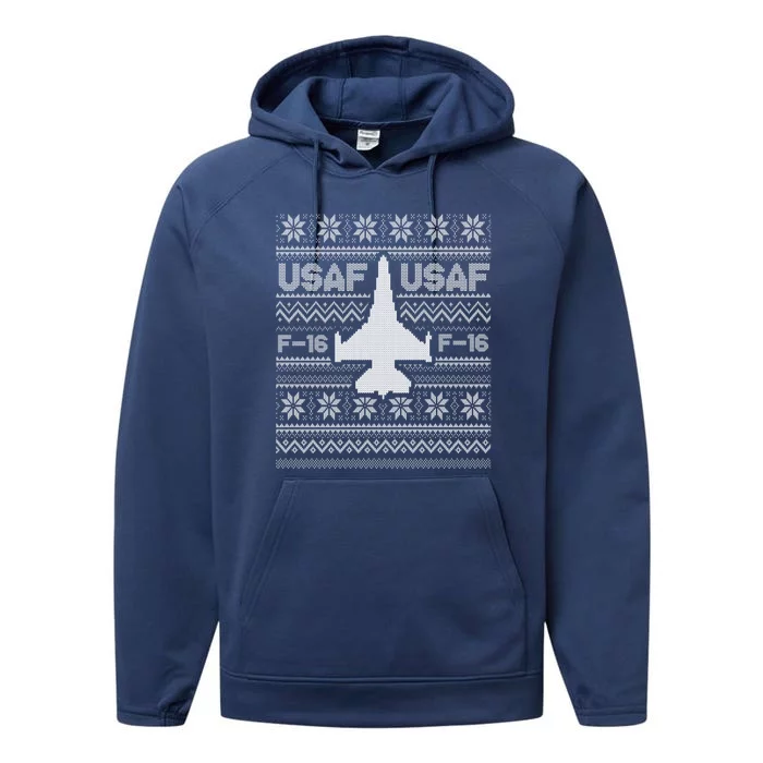 F16 Usaf Ugly Christmas Sweater Gift Fighter Pilot Performance Fleece Hoodie