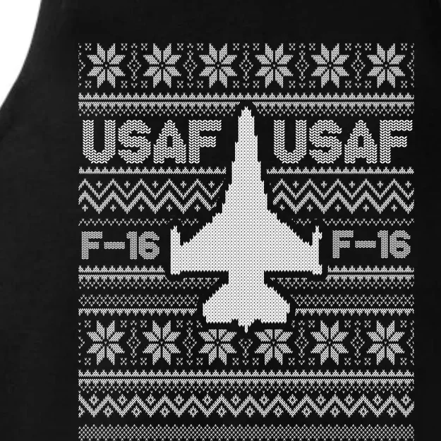 F16 Usaf Ugly Christmas Sweater Gift Fighter Pilot Ladies Tri-Blend Wicking Tank