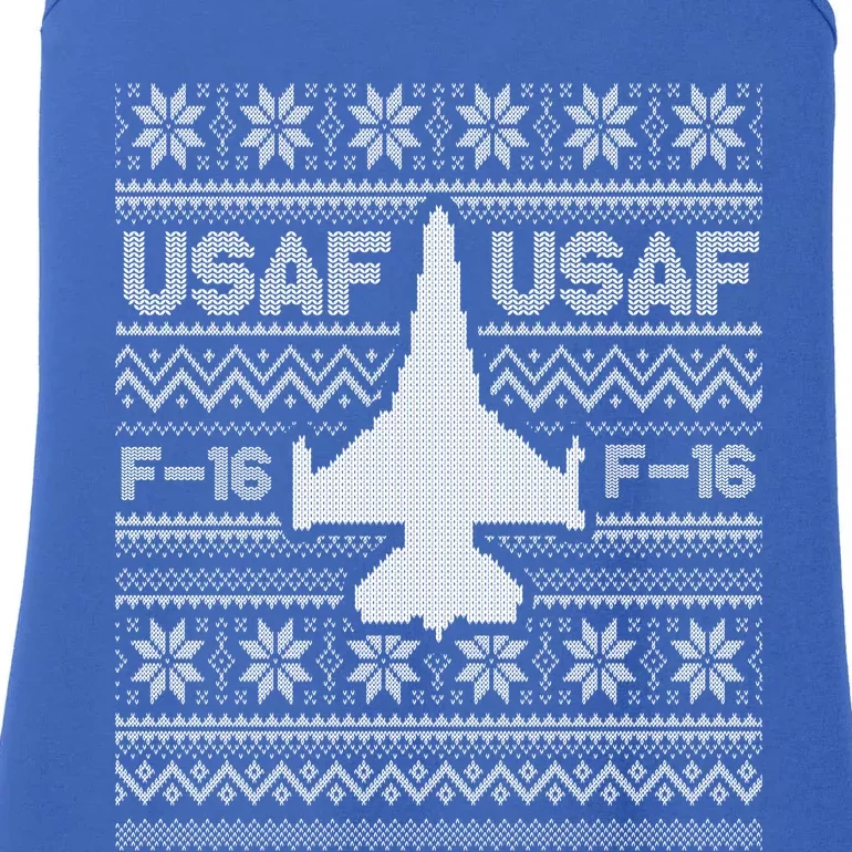 F16 Usaf Ugly Christmas Sweater Gift Fighter Pilot Ladies Essential Tank