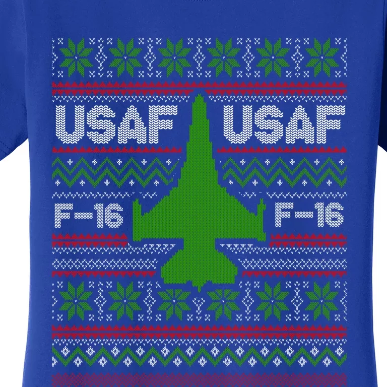 F16 Usaf Ugly Christmas Sweater Funny Gift Fighter Pilot Women's T-Shirt