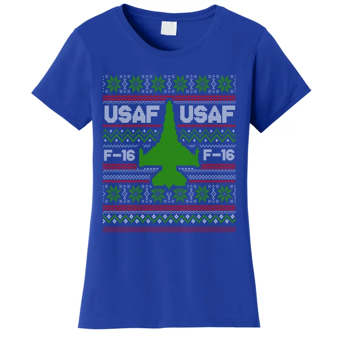 F16 Usaf Ugly Christmas Sweater Funny Gift Fighter Pilot Women's T-Shirt