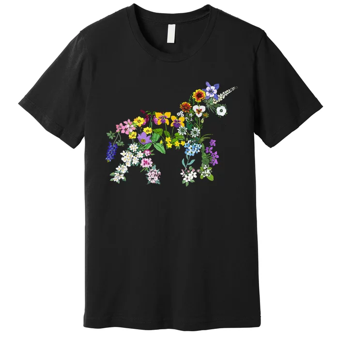 Floral Unicorn Wildflowers Flower Unicorn Shape Premium T-Shirt