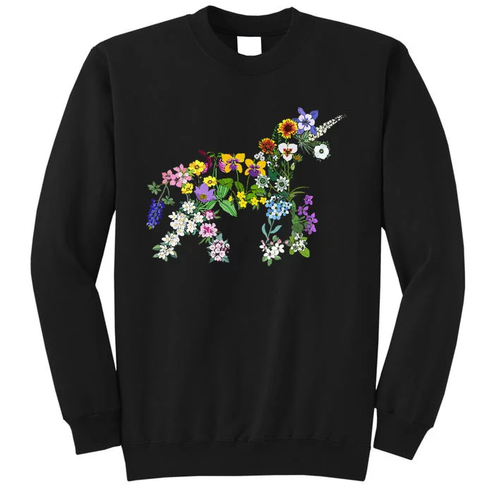 Floral Unicorn Wildflowers Flower Unicorn Shape Tall Sweatshirt