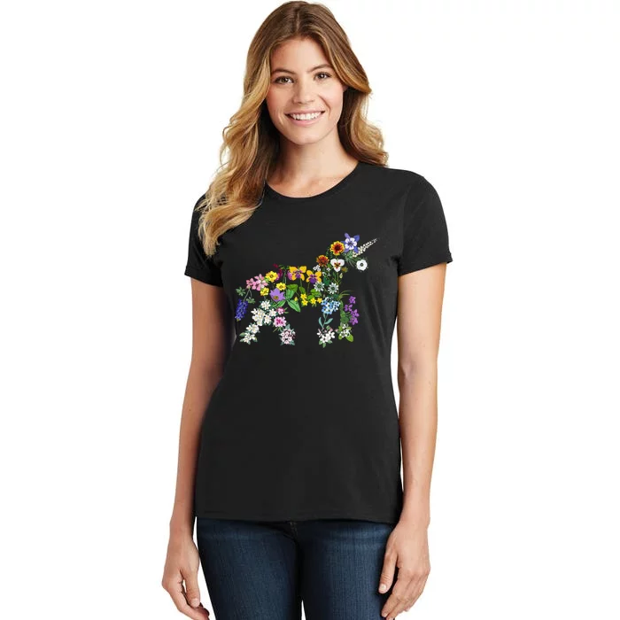 Floral Unicorn Wildflowers Flower Unicorn Shape Women's T-Shirt