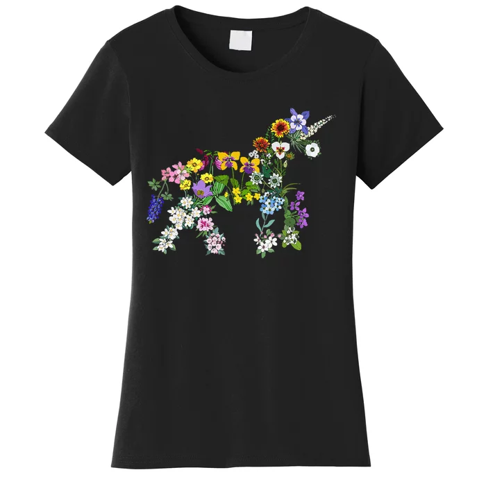 Floral Unicorn Wildflowers Flower Unicorn Shape Women's T-Shirt