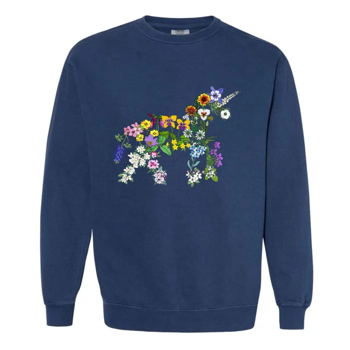 Floral Unicorn Wildflowers Flower Unicorn Shape Garment-Dyed Sweatshirt