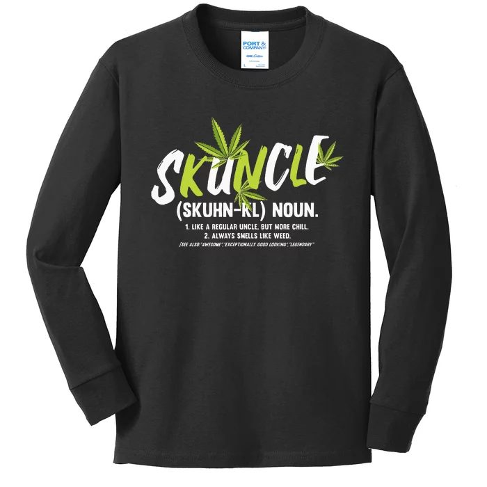 Funny Uncle Weed Smoker Skuncle Marijuana Uncle Kids Long Sleeve Shirt