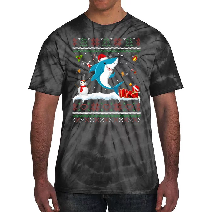 Funny Ugly Xmas Sweater Animals Lights Christmas Shark Tie-Dye T-Shirt