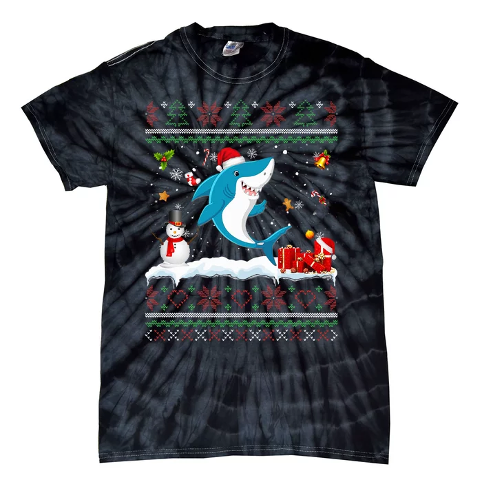 Funny Ugly Xmas Sweater Animals Lights Christmas Shark Tie-Dye T-Shirt