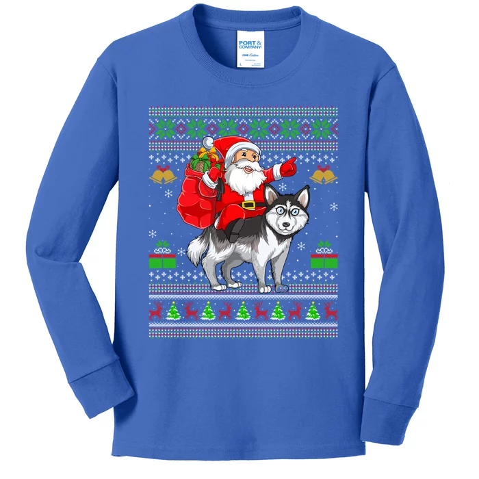 Funny Ugly Xmas Santa Riding Siberian Husky Dog Christmas Gift Kids Long Sleeve Shirt