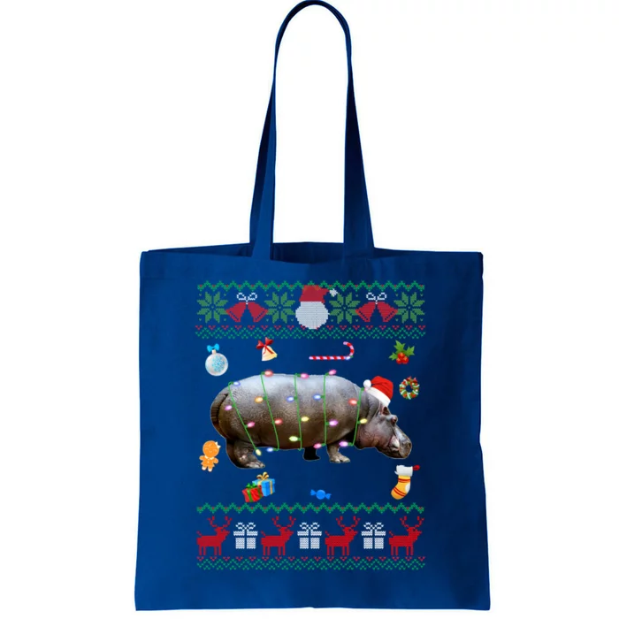 Funny Ugly Xmas Sweater Animals Lights Christmas Hippo Meaningful Gift Tote Bag