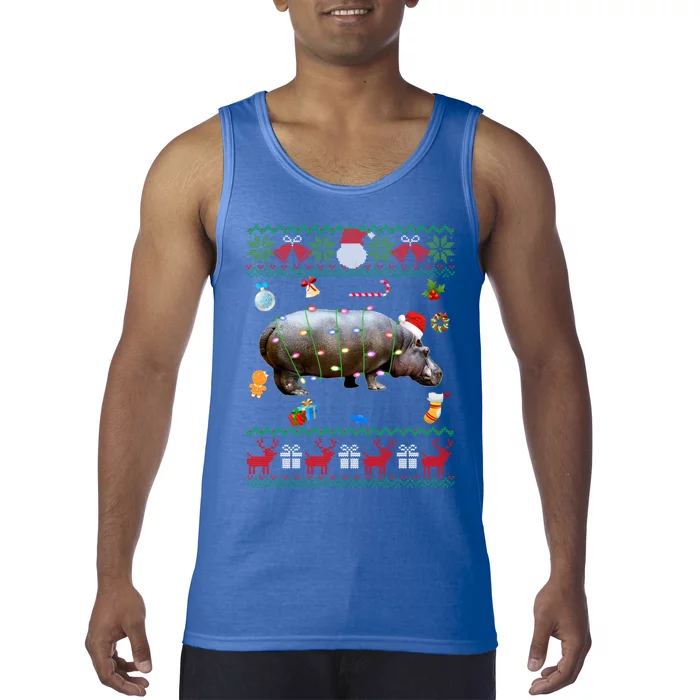 Funny Ugly Xmas Sweater Animals Lights Christmas Hippo Meaningful Gift Tank Top