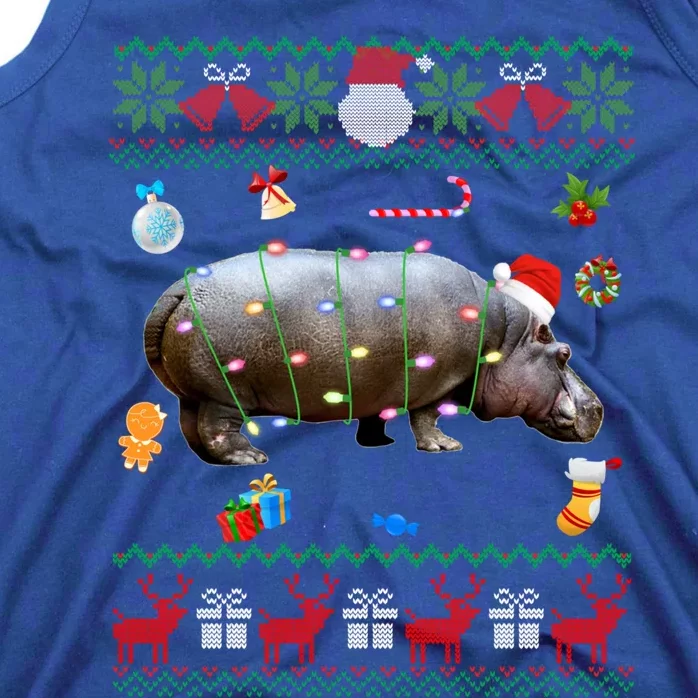 Funny Ugly Xmas Sweater Animals Lights Christmas Hippo Meaningful Gift Tank Top