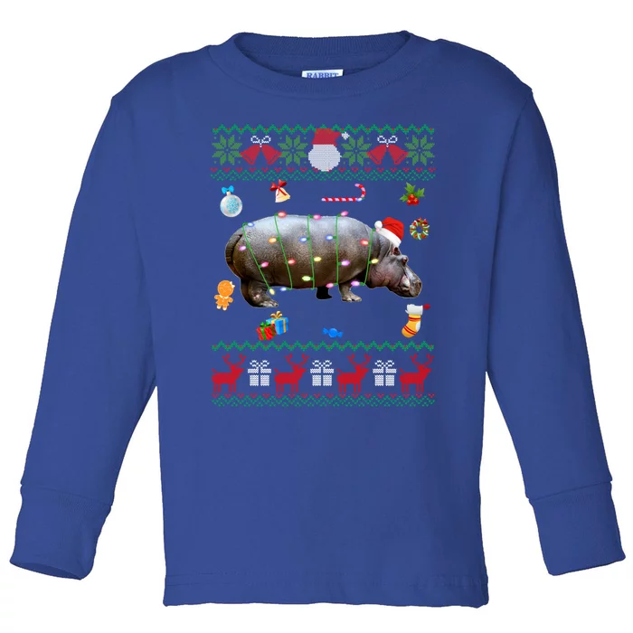 Funny Ugly Xmas Sweater Animals Lights Christmas Hippo Meaningful Gift Toddler Long Sleeve Shirt