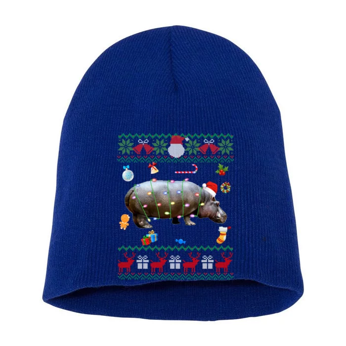 Funny Ugly Xmas Sweater Animals Lights Christmas Hippo Meaningful Gift Short Acrylic Beanie