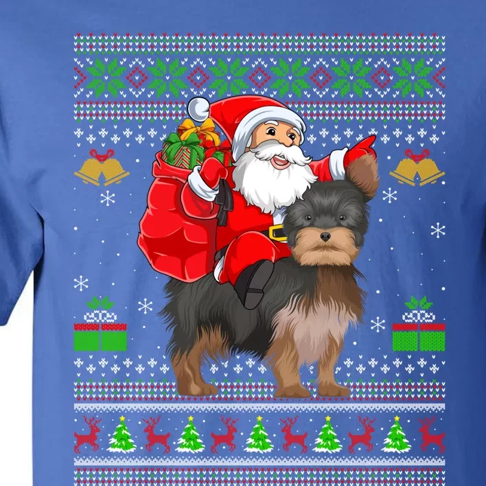 Funny Ugly Xmas Santa Riding Yorkshire Terrier Dog Christmas Gift Tall T-Shirt