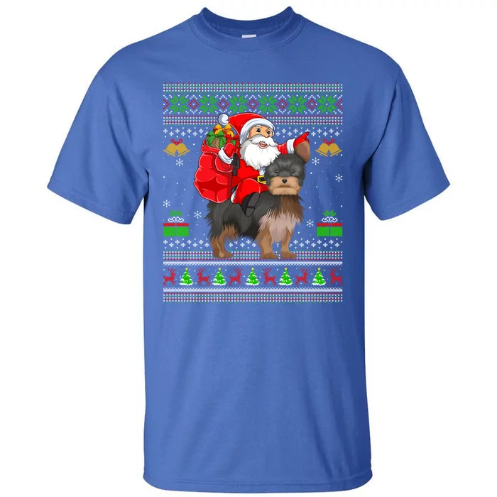 Funny Ugly Xmas Santa Riding Yorkshire Terrier Dog Christmas Gift Tall T-Shirt