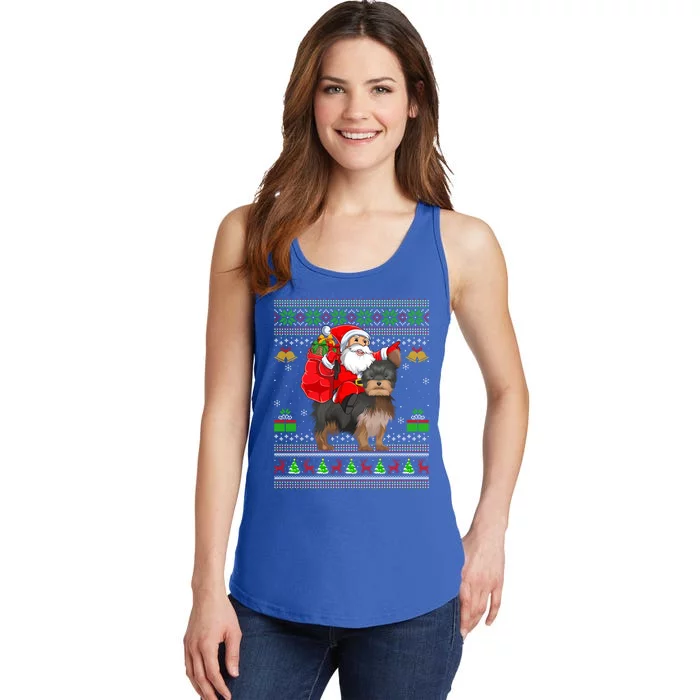 Funny Ugly Xmas Santa Riding Yorkshire Terrier Dog Christmas Gift Ladies Essential Tank