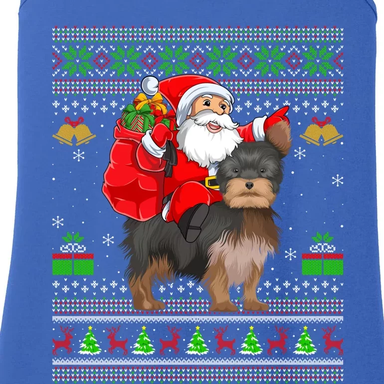 Funny Ugly Xmas Santa Riding Yorkshire Terrier Dog Christmas Gift Ladies Essential Tank