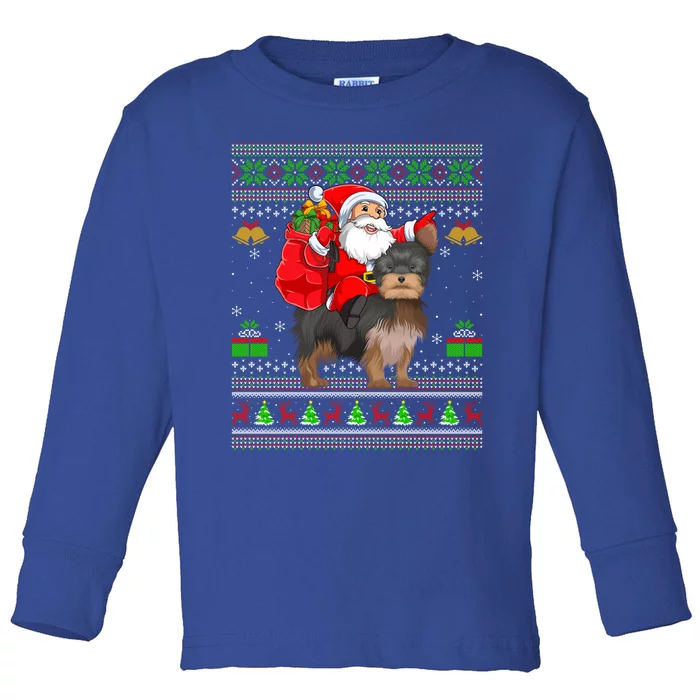 Funny Ugly Xmas Santa Riding Yorkshire Terrier Dog Christmas Gift Toddler Long Sleeve Shirt