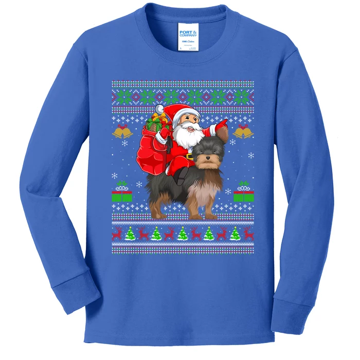 Funny Ugly Xmas Santa Riding Yorkshire Terrier Dog Christmas Gift Kids Long Sleeve Shirt