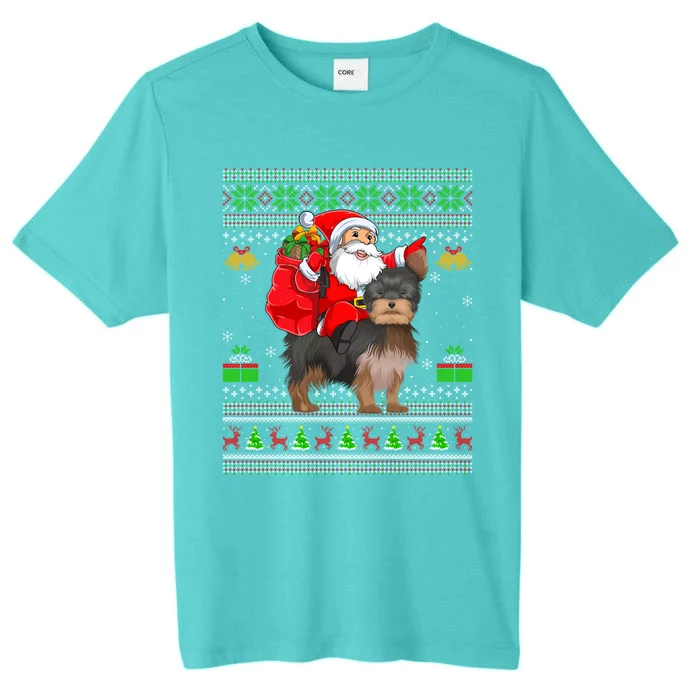 Funny Ugly Xmas Santa Riding Yorkshire Terrier Dog Christmas Gift ChromaSoft Performance T-Shirt