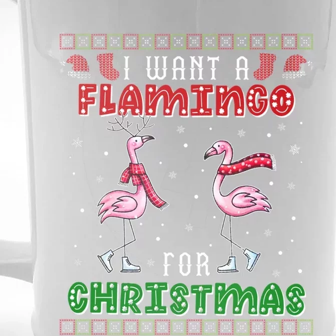 Flamingo Ugly Xmas Sweater I Want A Flamingo For Christmas Gift Front & Back Beer Stein