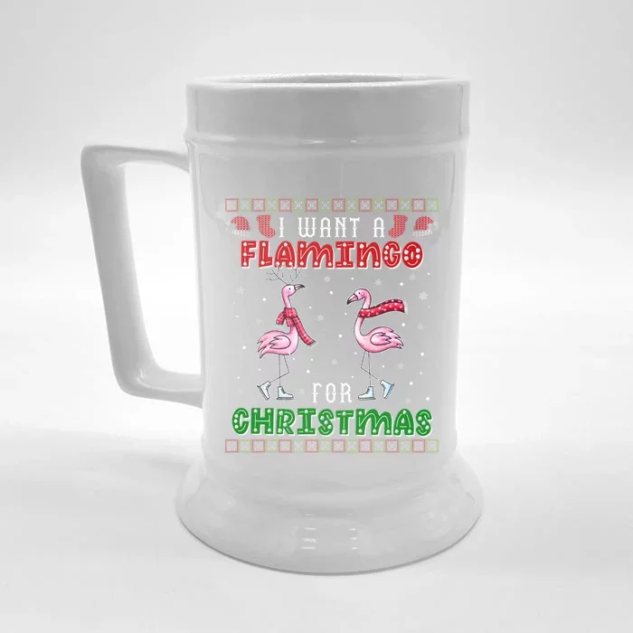 Flamingo Ugly Xmas Sweater I Want A Flamingo For Christmas Gift Front & Back Beer Stein