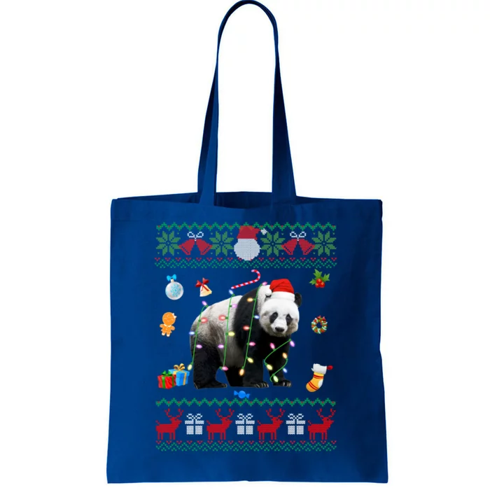 Funny Ugly Xmas Sweater Animals Lights Christmas Panda Bear Great Gift Tote Bag