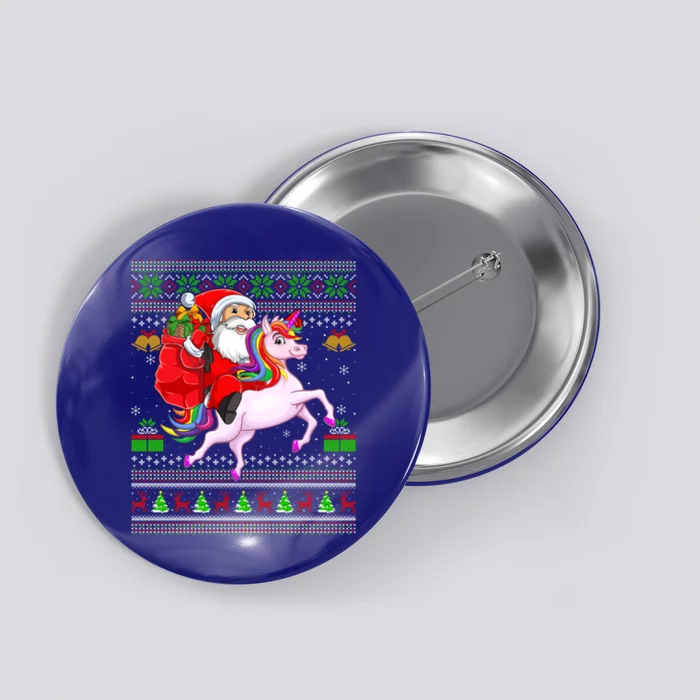 Funny Ugly Xmas Santa Riding Unicorn Christmas Gift Button