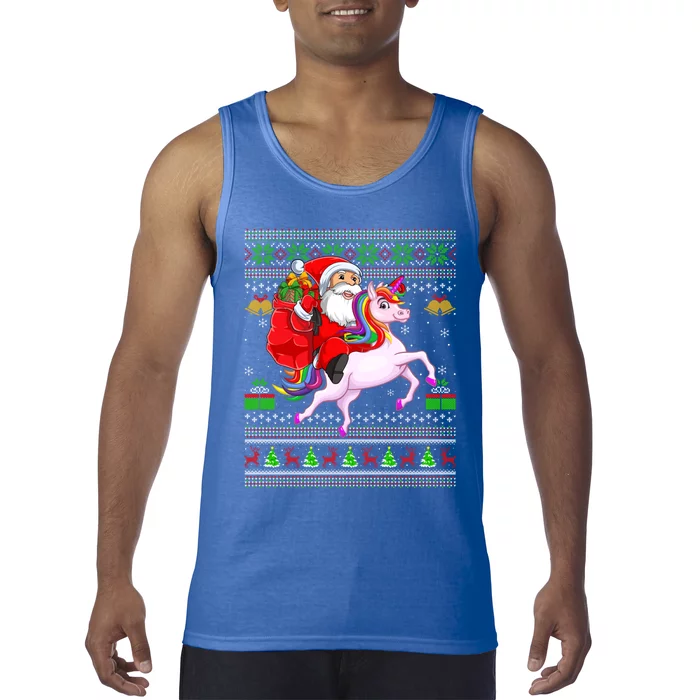 Funny Ugly Xmas Santa Riding Unicorn Christmas Gift Tank Top